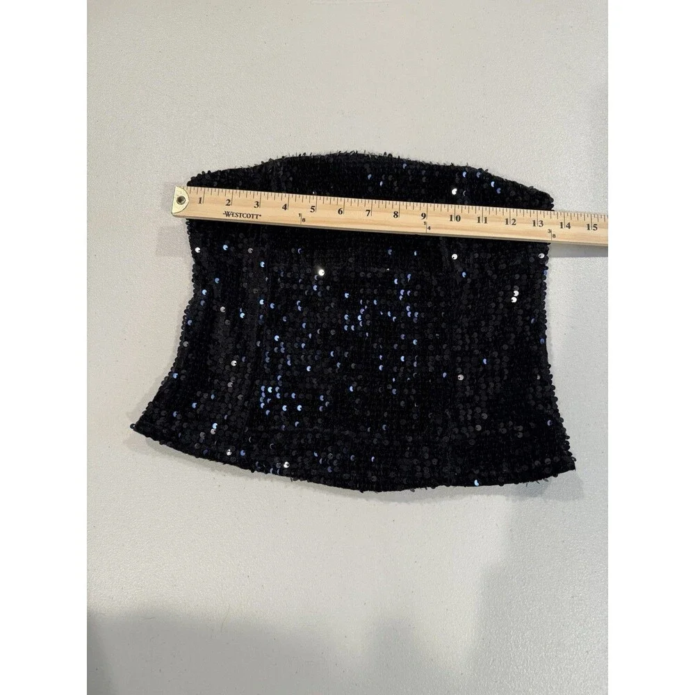 Renvy Sequin Tube Top Womens Small Black Y2K Lined Stretch Whimsigoth Festival